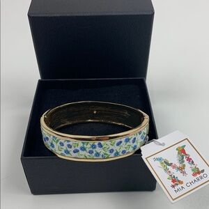Mia Charro Blue Floral Gold Bangle hinge open Bracelet New NWT in box 2x2.5”